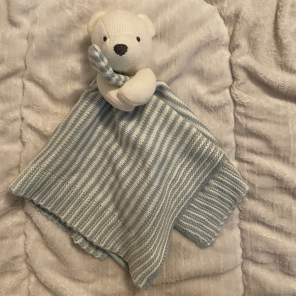 Carter's Bear Striped Blue White Knit Baby Security Blanket Lovey - Picture 1 of 3